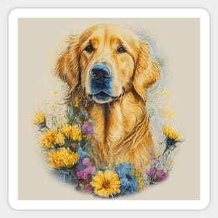 Golden Retriever Floral Tee Sticker